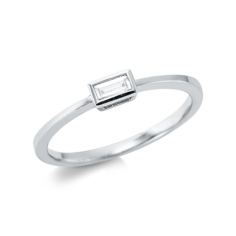 Ring Zarge 18 kt WG. 1 Bag. 0.10 ct. TW-si. H:4.9 mm. B:2.9 mm. Weite:53