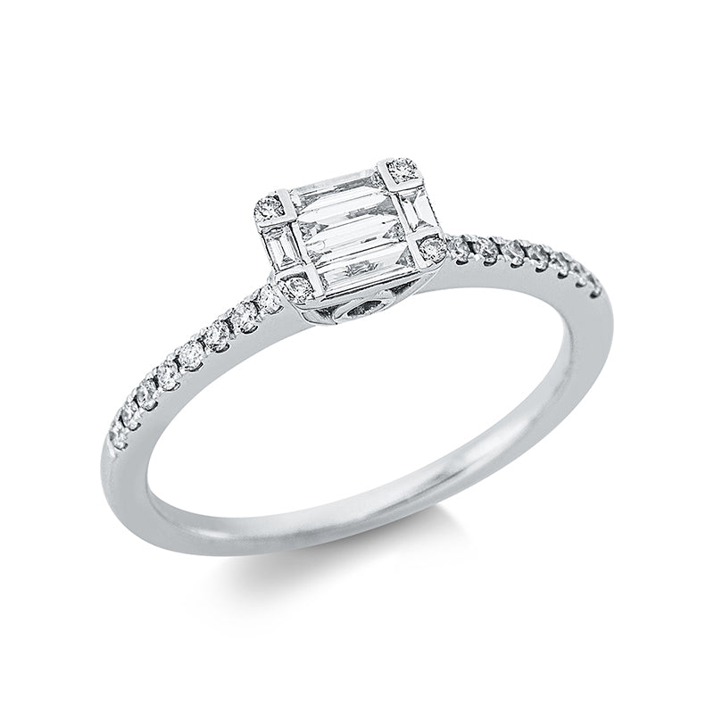 Ring 18 kt WG. 6 Baguette 0.13 ct. TW-si. 20 Brillanten 0.13 ct. TW-si. Weite:53