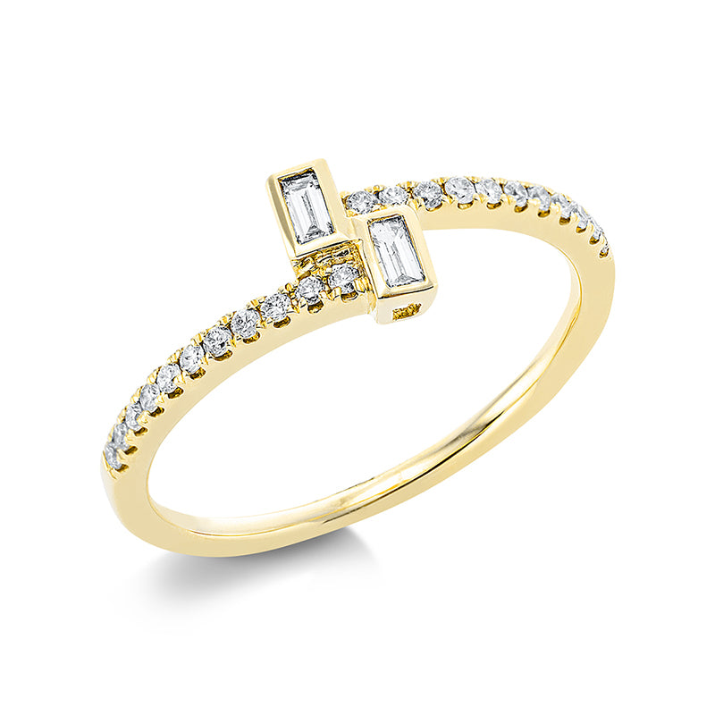 Ring 18 kt GG. 2 Baguette 0.09 ct. TW-pi. 22 Brillanten 0.15 ct. TW-pi. H:4.6 mm. B:6.5 mm. Weite:54