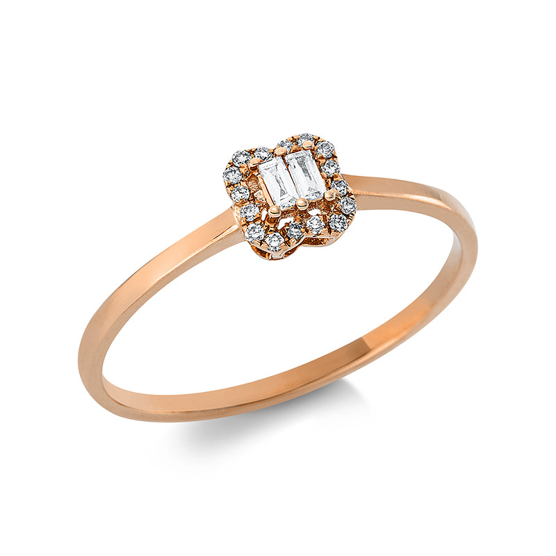 Ring 18 kt RG. 2 Baguette 0.04 ct. TW-si. 16 Brillanten 0.05 ct. TW-si. Weite:53