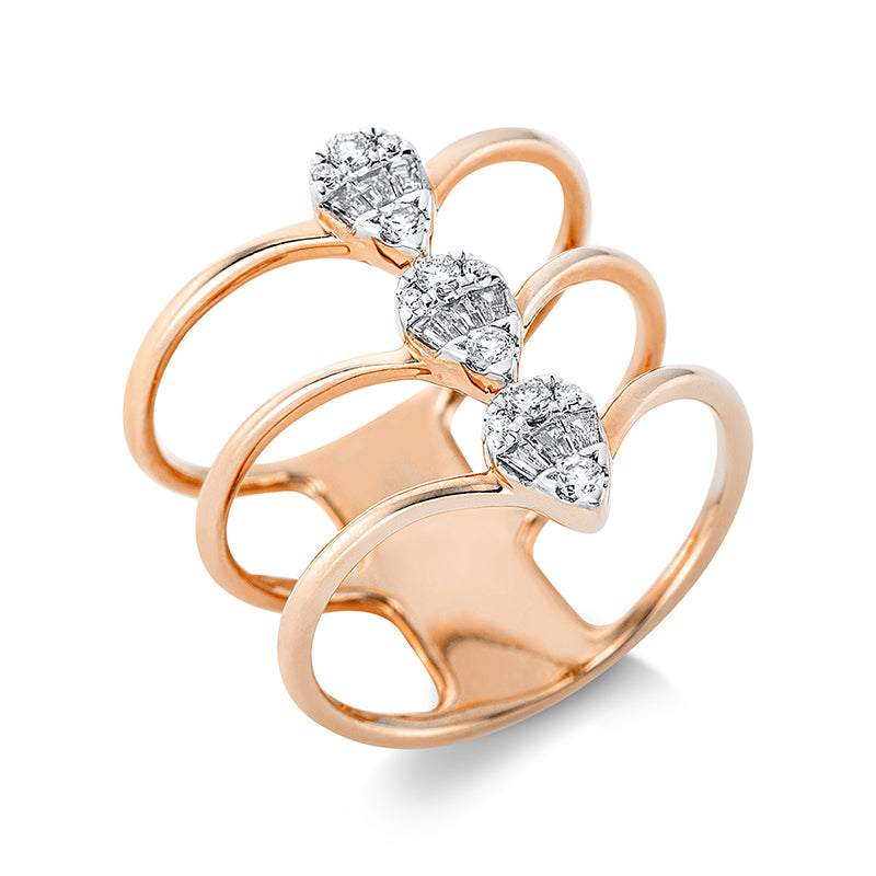Ring 14 kt RG+WG, 9 Trap. 0,10 ct, TW-si, 12 Brill. 0,14 ct, TW-si