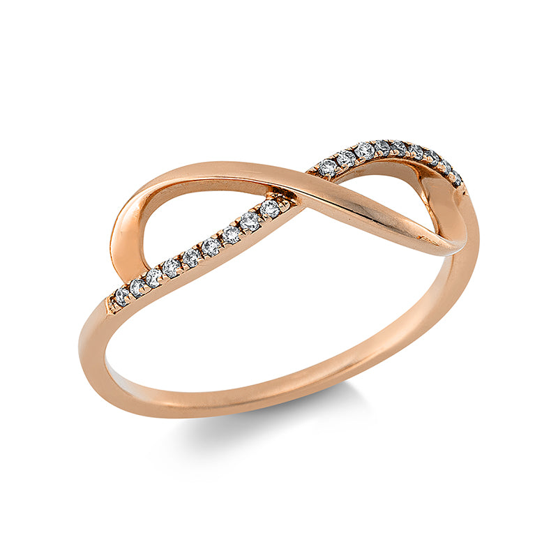 Ring 14 kt RG Infinity. 18 Brillanten 0.07 ct. TW-si. H:16.5 mm. B:5.5 mm. Weite:54