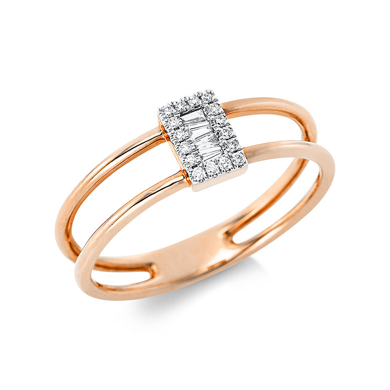 Ring 14 kt RG+WG. 4 Trapeze 0.04 ct. TW-si. 16 Brillanten 0.05 ct. TW-si. Weite:54