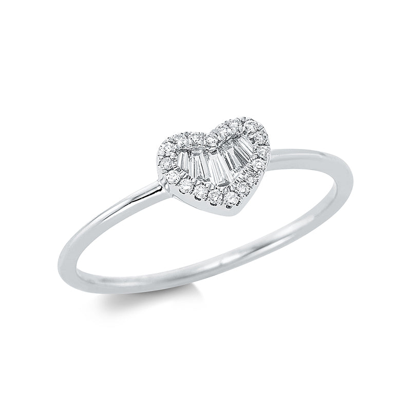 Ring 18 kt WG Herz. 5 Trapeze 0.07 ct. TW-si. 18 Brillanten 0.05 ct. TW-si. Weite:53