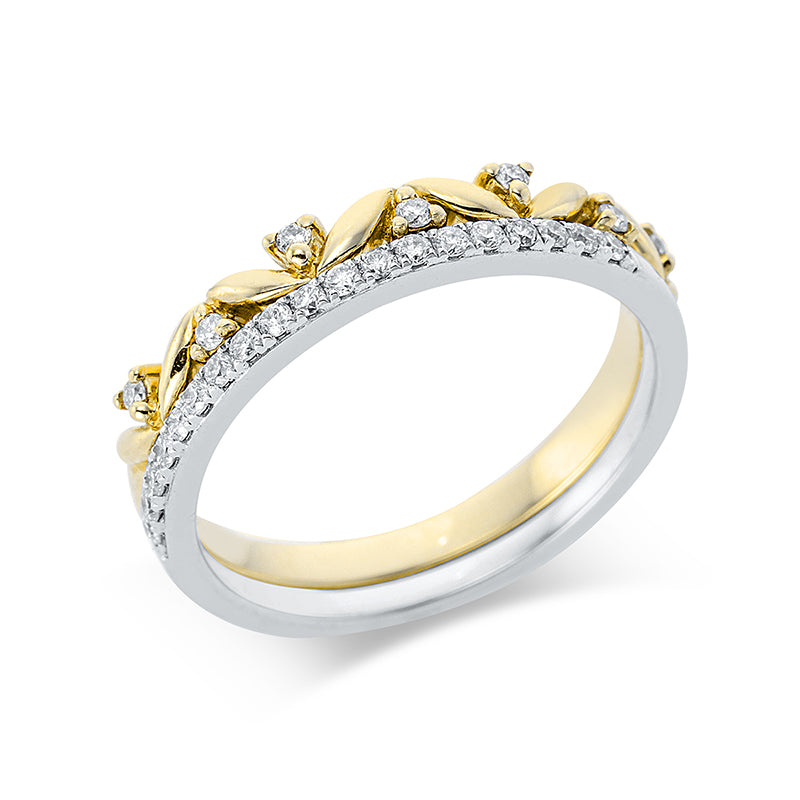Ring 14 kt GG+WG. 26 Brillanten 0.25 ct. TW-si. Weite:52
