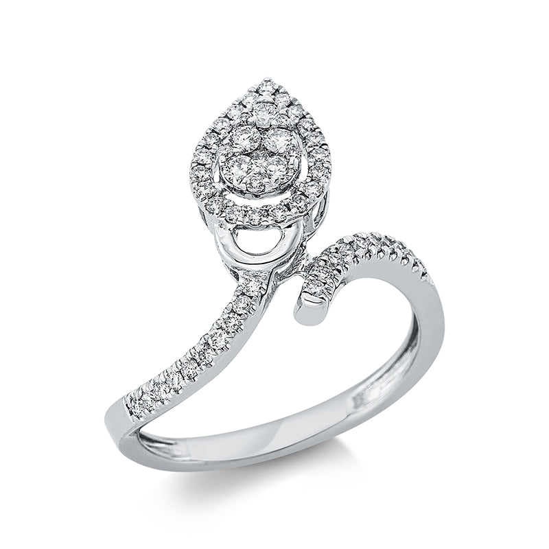 Ring 18 kt WG. 1 Brill. 0.01 ct. TW-si. 5 Brillanten 0.13 ct. TW-si. 46 Brillanten 0.25 ct. TW-si. Weite:53