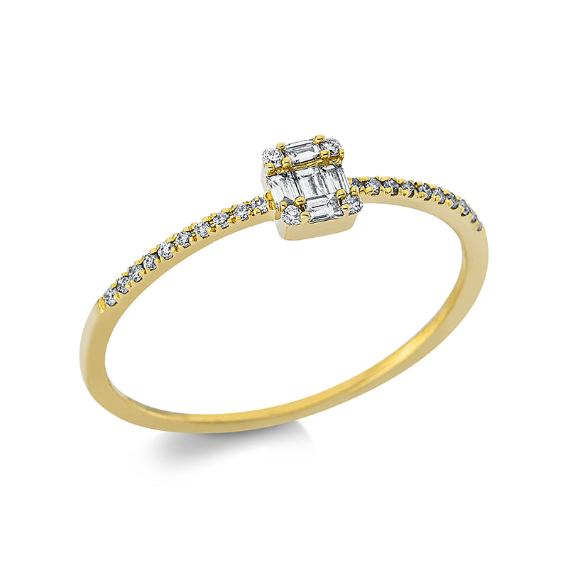 Ring 18 kt GG. 5 Baguette 0.06 ct. TW-si. 24 Brillanten 0.07 ct. TW-si. Weite:53