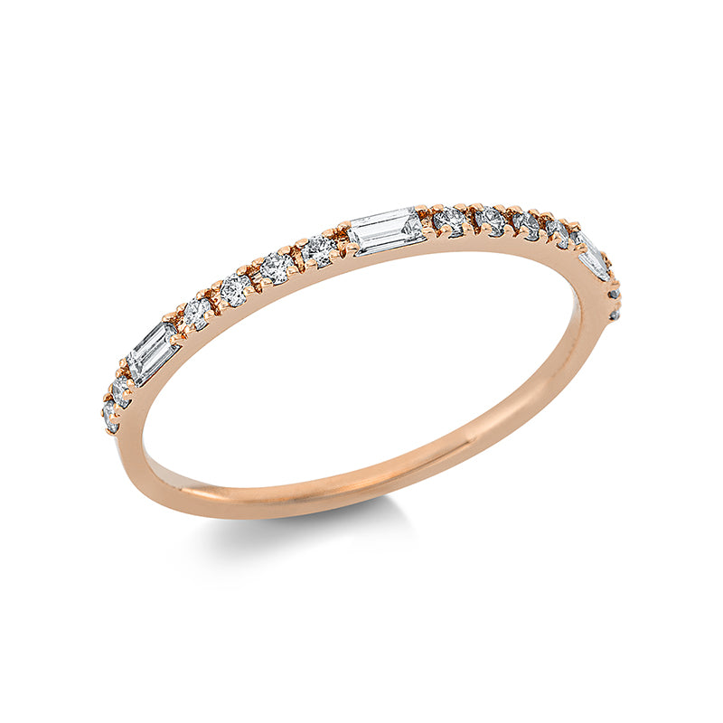 Ring 18 kt RG. 3 Baguette 0.10 ct. TW-si. 12 Brillanten 0.10 ct. TW. B:1.7 mm. Weite:53
