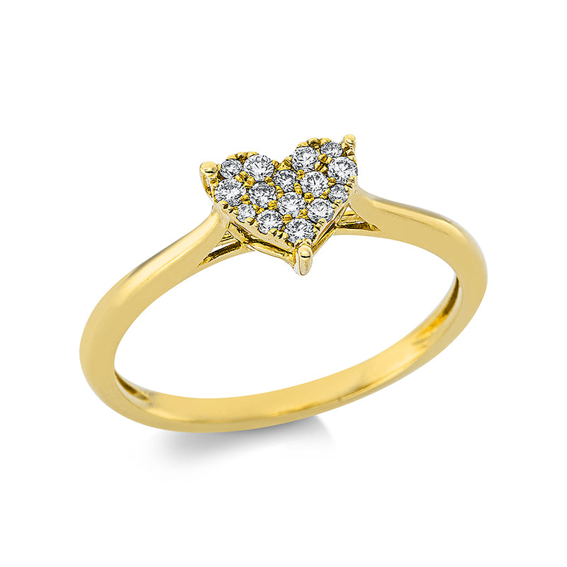 Ring 18 kt GG Herz. 10 Brillanten 0.11 ct. TW-si. 5 Brillanten 0.03 ct. TW-si. H:7.6 mm. B:6.5 mm. Weite:53