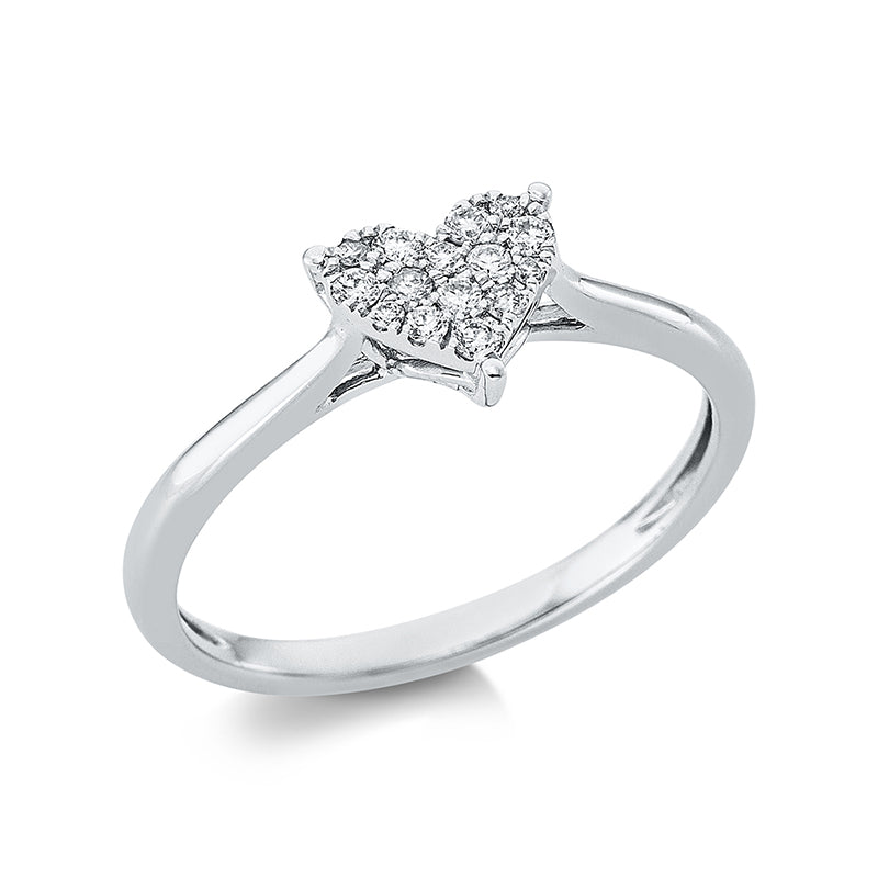 Ring 18 kt WG Herz. 10 Brillanten 0.11 ct. TW-si. 5 Brillanten 0.03 ct. TW-si. H:7.6 mm. B:6.5 mm. Weite:53