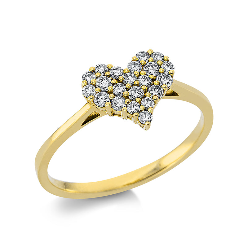 Ring 18 kt GG Herz. 21 Brillanten 0.30 ct. TW-si. H:9.7 mm. B:8.1 mm. Weite:53