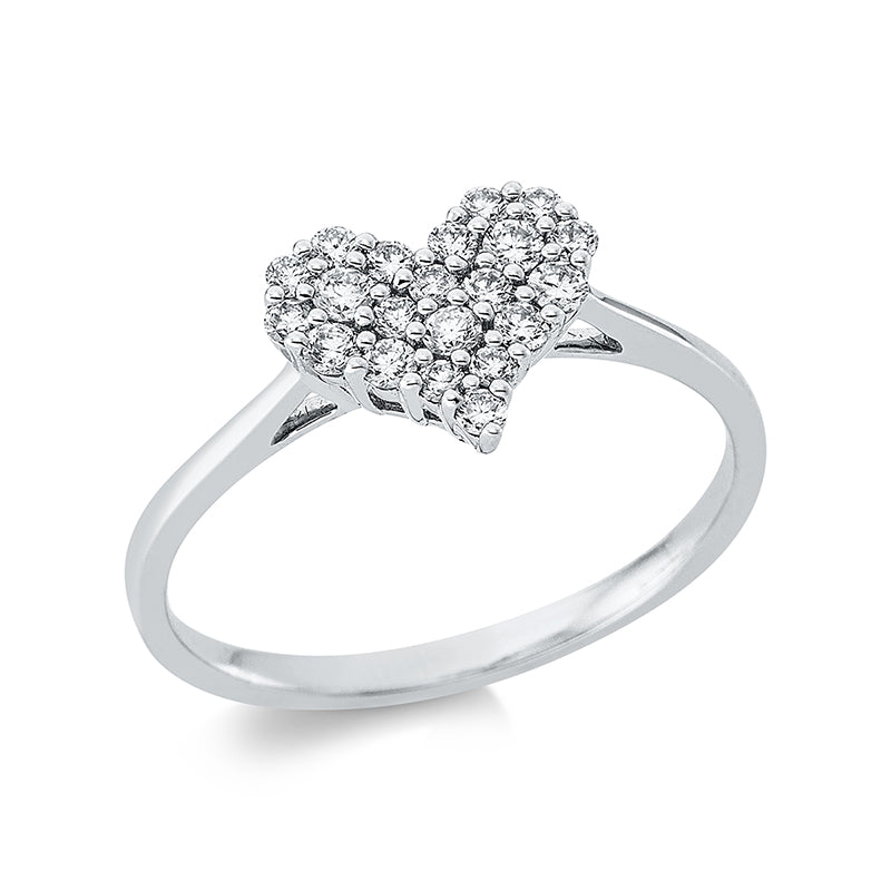 Ring 18 kt WG Herz. 21 Brillanten 0.30 ct. TW-si. H:9.7 mm. B:8.1 mm. Weite:53