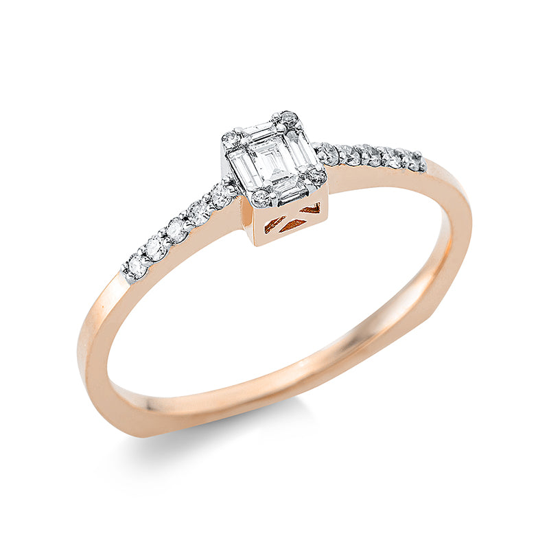 Ring 18 kt RG, 14 Brill. 0,08 ct, TW-si, 5 Bag. 0,07 ct, TW-si