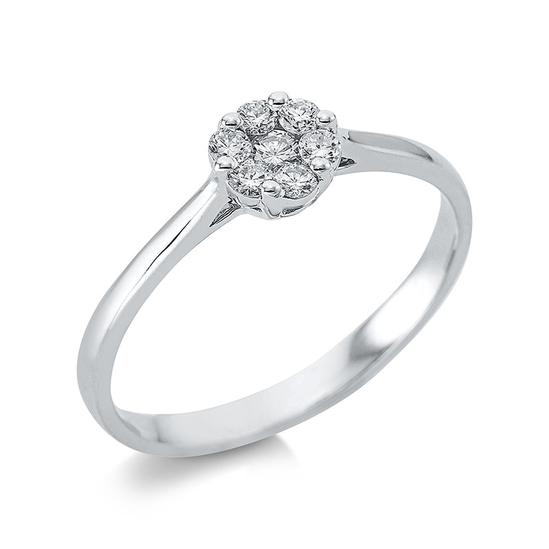 Ring 18 kt WG, 1 Brill. 0,05 ct, TW-si, 6 Brill. 0,14 ct, TW-si