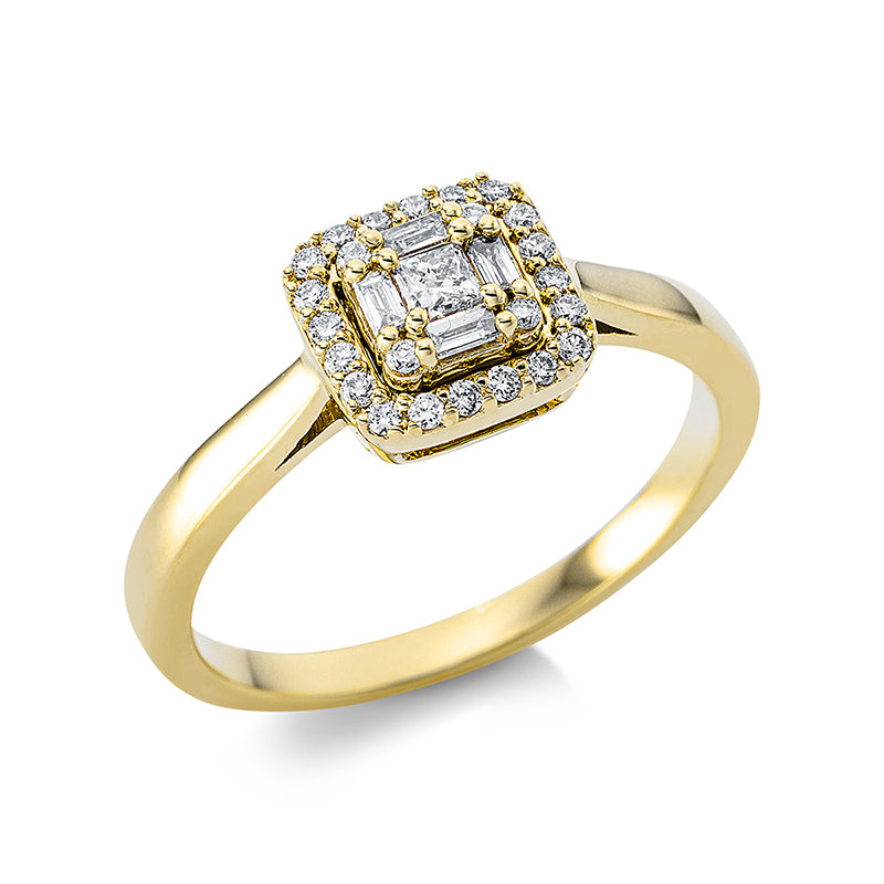 Ring 18 kt GG, 4 Bag. 0,08 ct, TW-si, 1 Princ. 0,07 ct, TW-si, 24 Brill. 0,13 ct, TW-si