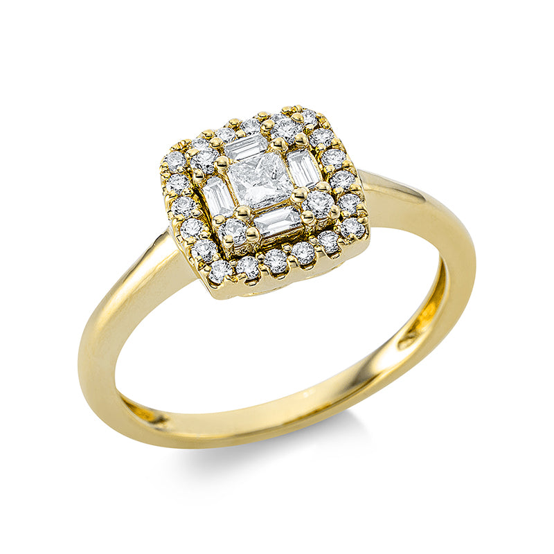 Ring 18 kt GG, 4 Bag. 0,08 ct, TW-si, 1 Princ. 0,11 ct, TW-si, 24 Brill. 0,21 ct, TW-si