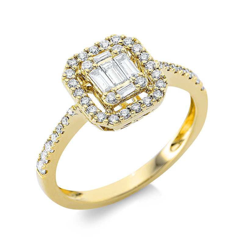 Ring 18 kt GG. 5 Baguette 0.20 ct. TW-si. 40 Brillanten 0.35 ct. TW-si. H:9.4 mm. B:10.0 mm. Weite:54