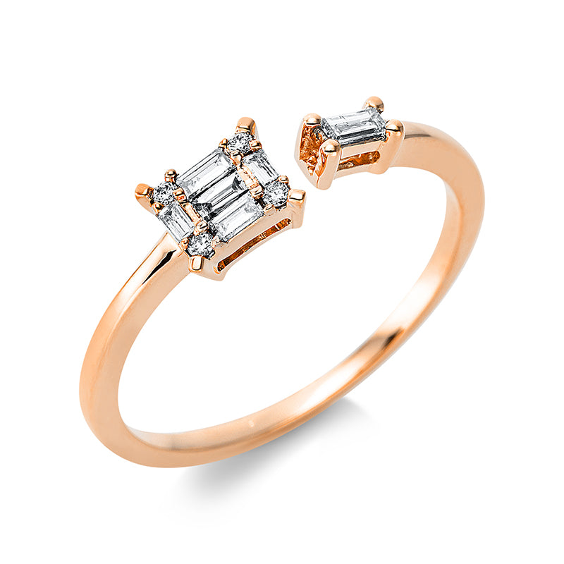 Ring 18 kt RG, 6 Bag. 0,13 ct, TW-si, 4 Brill. 0,02 ct, TW-si