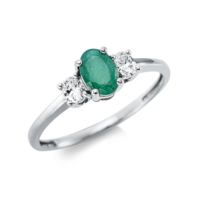 Ring 18 kt WG, 2 Brill. 0,20 ct, TW-si, 1 Smaragd 0,49 ct grün