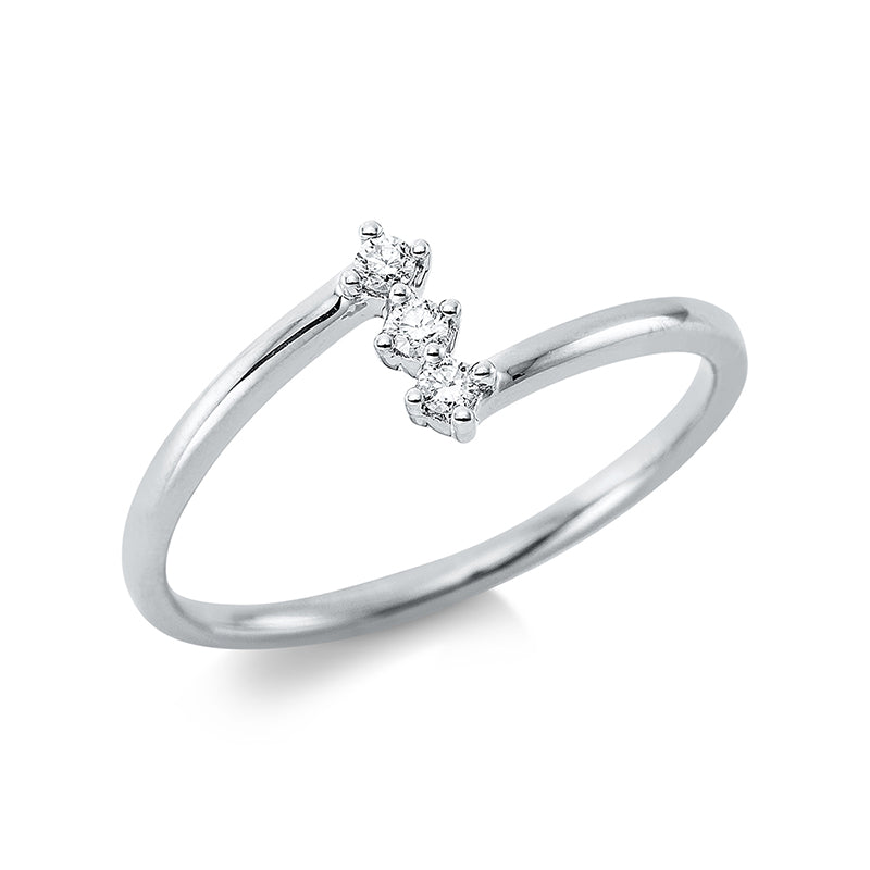 Ring 18 kt WG. 3 Brillanten 0.06 ct. TW-si. H:2.7 mm. B:6.8 mm. Weite:54