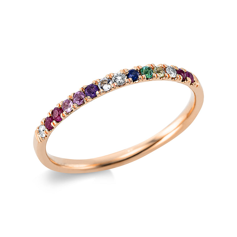 Ring 18 kt RG. 3 Brillanten 0.04 ct. TW-si. 11 Farbsteine 0.19 ct fancy. B:1.9 mm. Weite:54