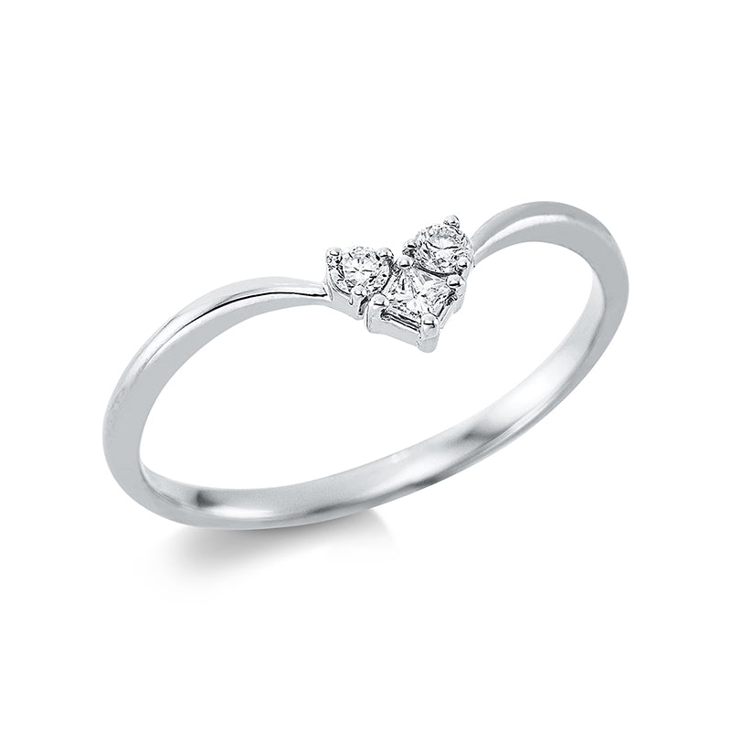 Ring 18 kt WG. 1 Princ. 0.04 ct. TW-si. 2 Brillanten 0.06 ct. TW-si. H:4.9 mm. B:4.2 mm. Weite:54