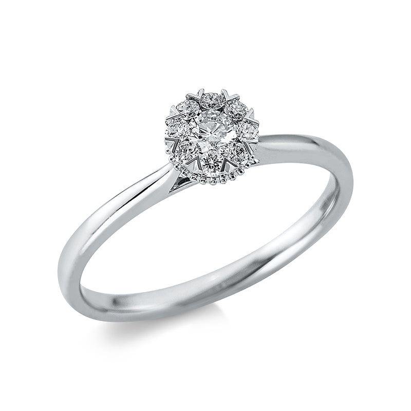 Ring 18 kt WG, 1 Brill. 0,11 ct, TW-si, 8 Brill. 0,12 ct, TW-si