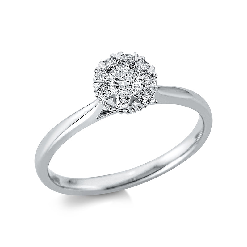 Ring 18 kt WG, 1 Brill. 0,17 ct, TW-si, 8 Brill. 0,17 ct, TW-si