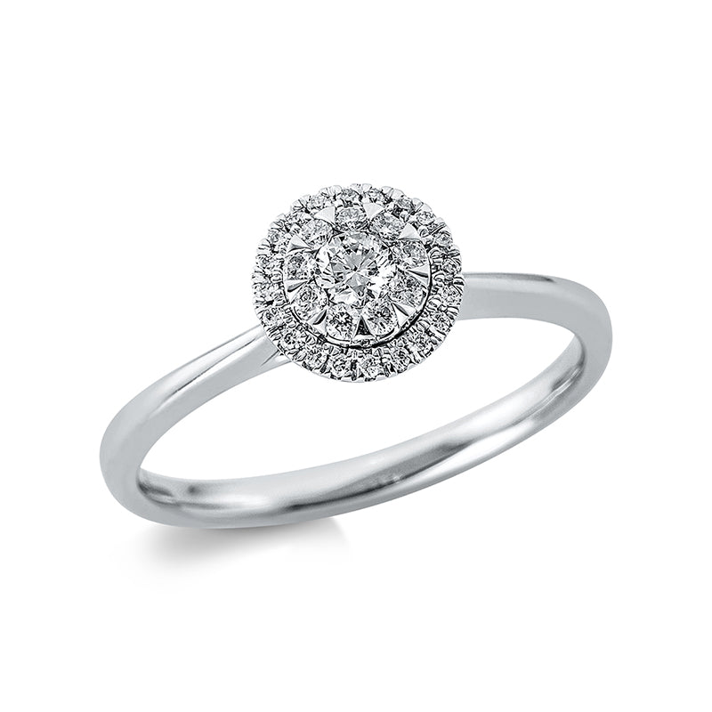 Ring 18 kt WG. 9 Brillanten 0.08 ct. TW-si. 1 Brill. 0.10 ct. TW-si. 20 Brillanten 0.06 ct. TW-si. Ø:7.5 mm. Weite:54