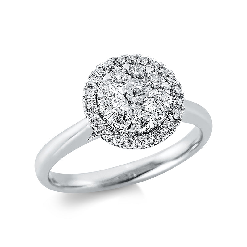 Ring 18 kt WG, 9 Brill. 0,25 ct, TW-si, 1 Brill. 0,30 ct, TW-si, 23 Brill. 0,13 ct, TW-si