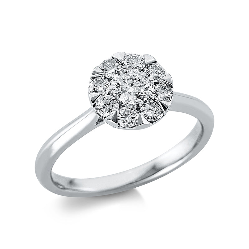 Ring 18 kt WG, 8 Brill. 0,40 ct, TW-si, 1 Brill. 0,31 ct, TW-si, 12 Brill. 0,03 ct, TW-si