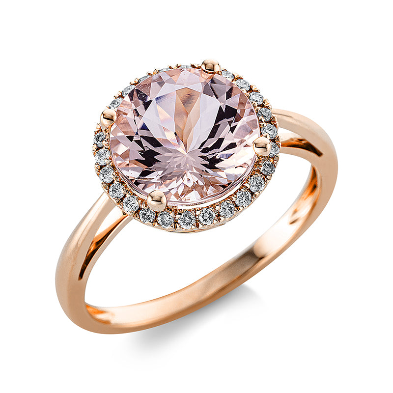 Ring 4er-Krappe 18 kt RG. 26 Brillanten 0.14 ct. TW-si. 1 Morganit 2.90 ct pink. Ø:11.3 mm. Weite:54