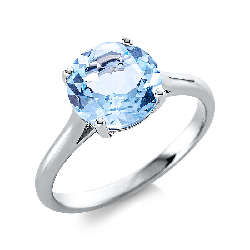 Ring 4er-Krappe 18 kt WG. 1 Topas 3.40 ct sky blue. Ø:8.8 mm. Weite:54