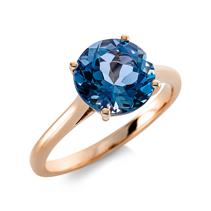 Ring 4er-Krappe 18 kt RG. 1 Topas 3.20 ct Lond. blue. Ø:8.8 mm. Weite:54