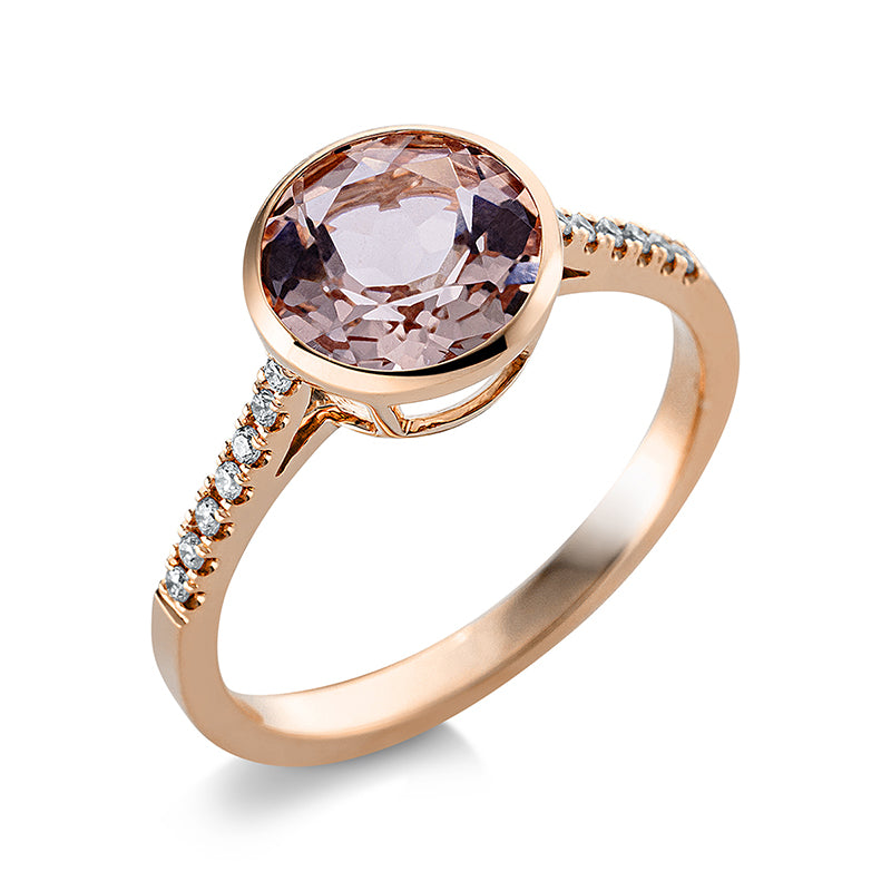 Ring 18 kt RG, 14 Brill. 0,09 ct, TW-si, 1 Morganit 1,70 ct pink