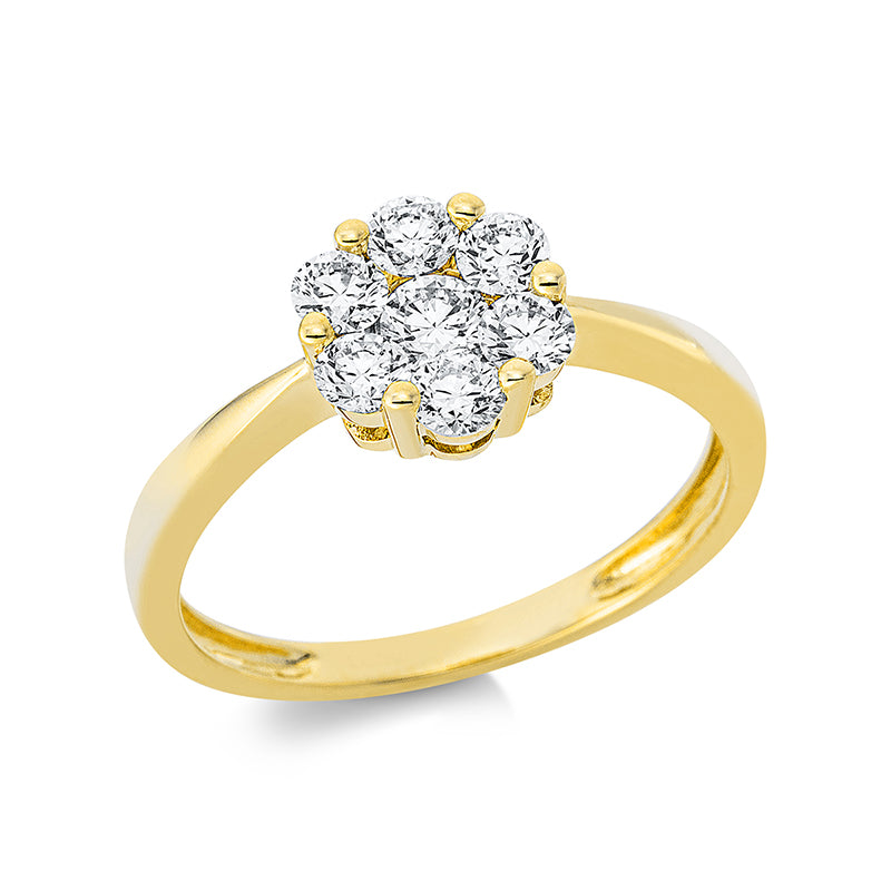 Ring 18 kt GG, 1 Brill. 0,15 ct, TW-si, 6 Brill. 0,58 ct, TW-si