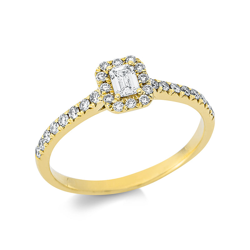 Ring 4er-Krappe 18 kt GG. 1 Sm.schliff 0.17 ct. TW-si. 28 Brillanten 0.28 ct. TW-si. H:5.7 mm. B:6.4 mm. Weite:54