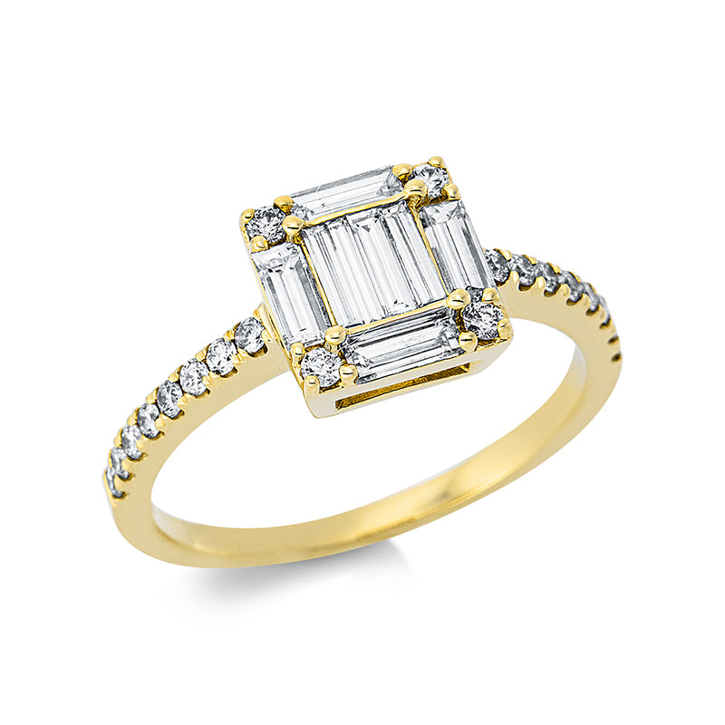 Ring 18 kt GG, 8 Bag. 0,57 ct, TW-si, 20 Brill. 0,25 ct, TW-si