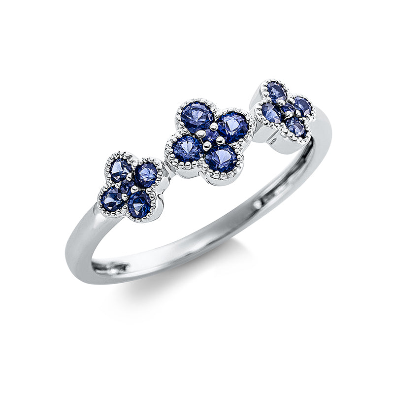 Ring 18 kt WG, 15 Saphire 0,52 ct blau