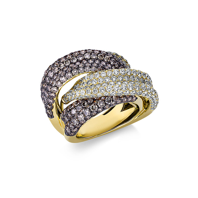 Ring 18 kt GG, Fassung teils schwarz rhodinie, 172 Brill. 3,26 ct, TW-si, 172 Brill. 3,31 ct, braun