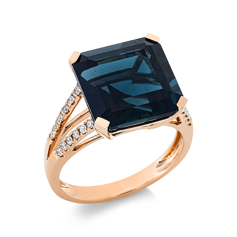 Ring 18 kt RG, 24 Brill. 0,21 ct, TW-si, 1 Topas 11,50 ct Lond. blue