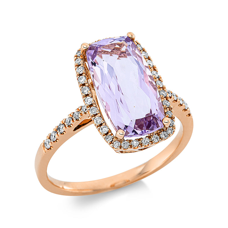 Ring 18 kt RG, 44 Brill. 0,24 ct, TW-si, 1 Amethyst 3,60 ct pink