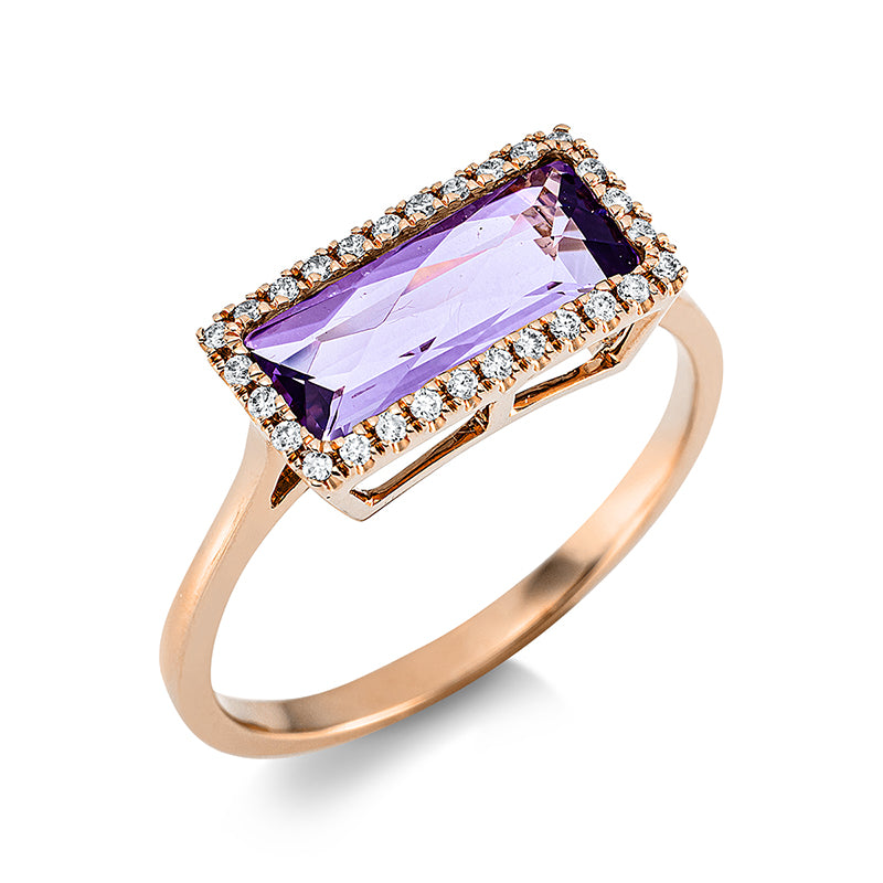 Ring 18 kt RG, 28 Brill. 0,12 ct, TW-si, 1 Amethyst 1,60 ct lila