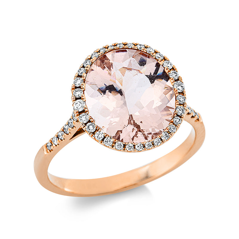 Ring 18 kt RG, 44 Brill. 0,25 ct, TW-si, 1 Morganit 3,70 ct rosa