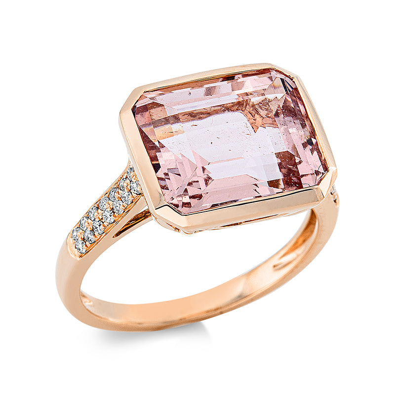 Ring 18 kt RG, 28 Brill. 0,15 ct, TW-si, 1 Morganit 6,04 ct rosa