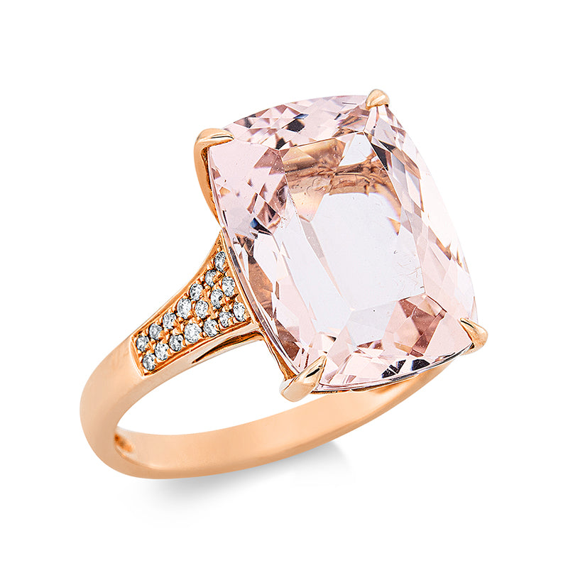 Ring 18 kt RG, 34 Brill. 0,16 ct, TW-si, 1 Morganit 9,30 ct rosa