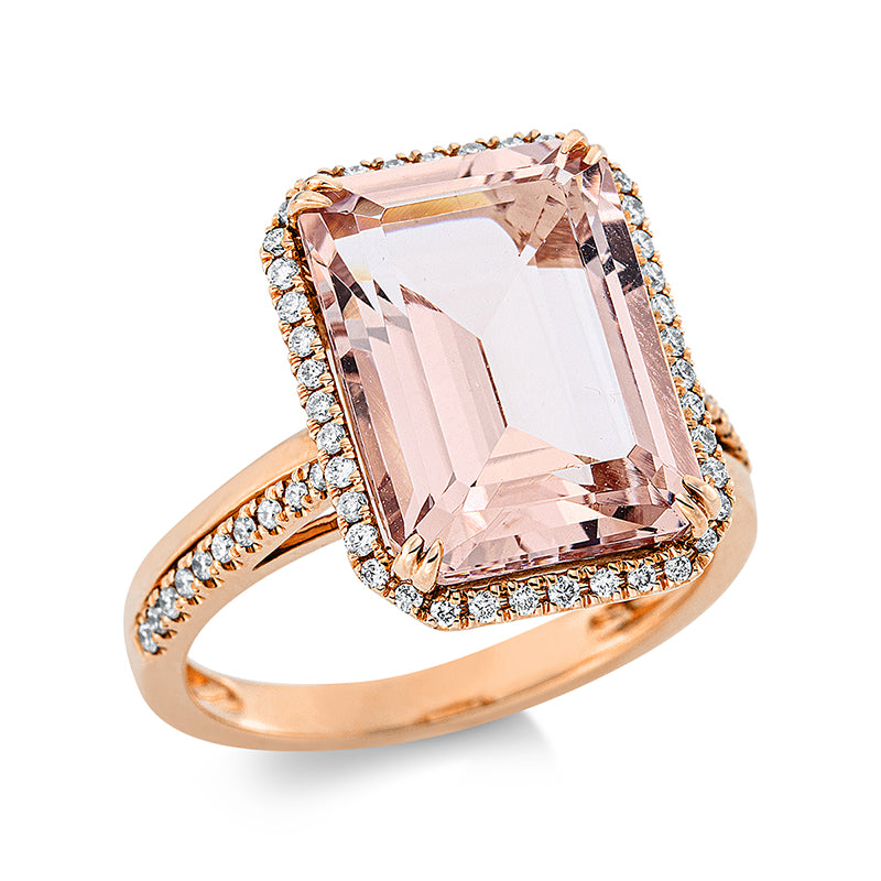Ring 18 kt RG, 60 Brill. 0,30 ct, TW-si, 1 Morganit 6,80 ct rosa