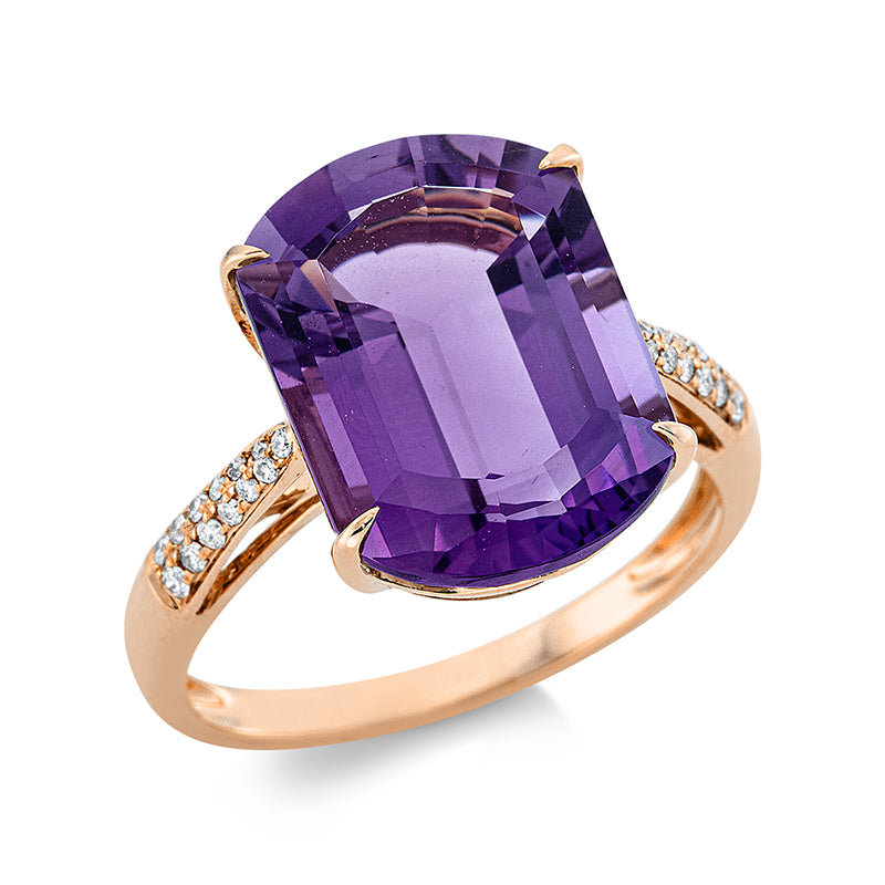 Ring 18 kt RG, 26 Brill. 0,12 ct, TW-si, 1 Amethyst 8,30 ct lila