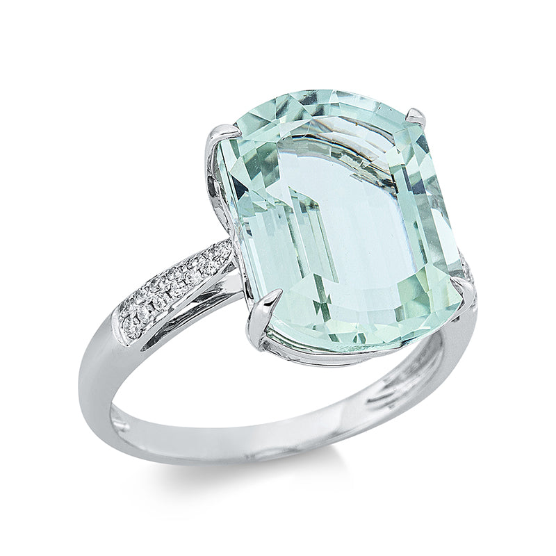 Ring 18 kt WG, 26 Brill. 0,12 ct, TW-si, 1 Amethyst 8,30 ct grün