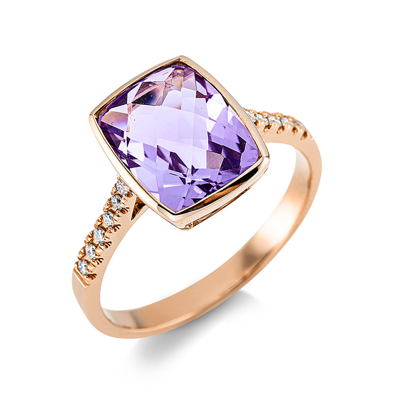 Ring 18 kt RG, 12 Brill. 0,08 ct, TW-si, 1 Amethyst 3,00 ct lila